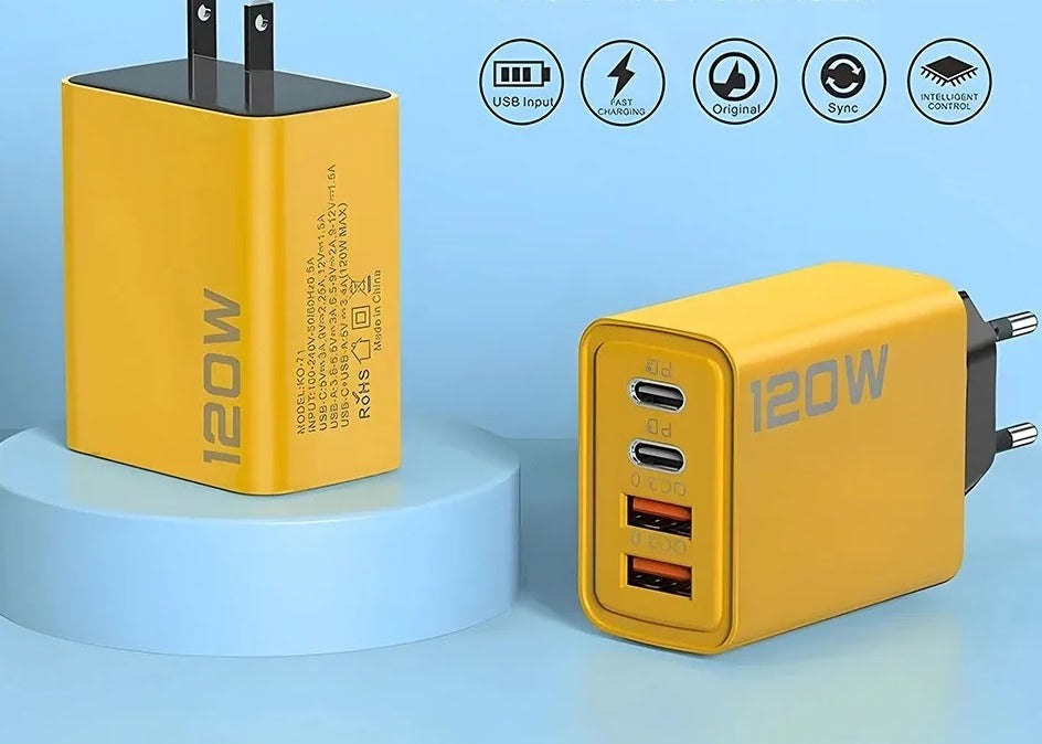 4-Port USB-C PD Fast Charger with Quick Charge 3.0 Adapter EU/US