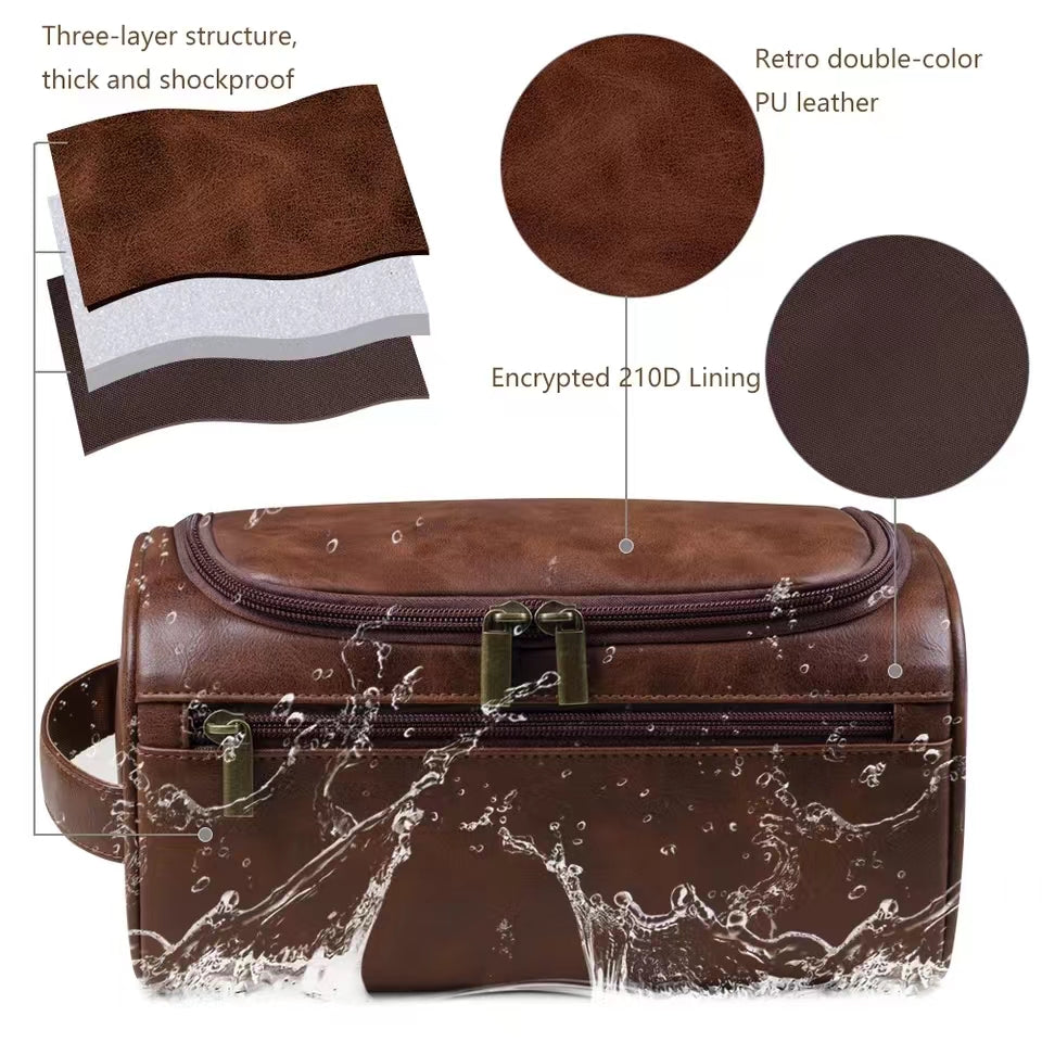 Heritage Leather Toiletry Bag – Luxury Travel Dopp Kit for Men & Women