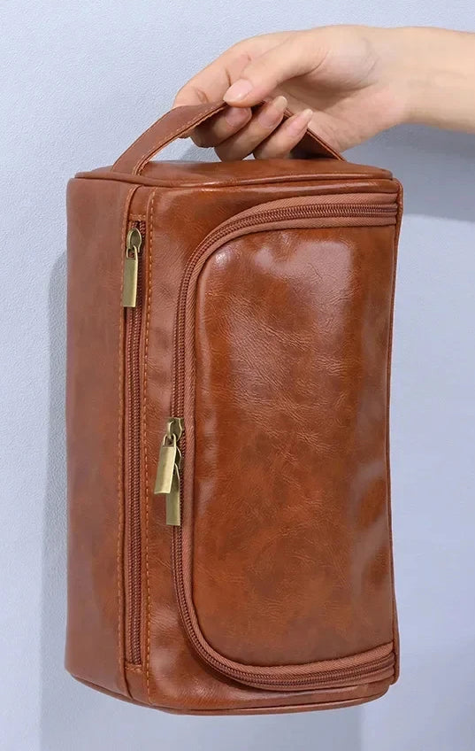 Heritage Leather Toiletry Bag – Luxury Travel Dopp Kit for Men & Women