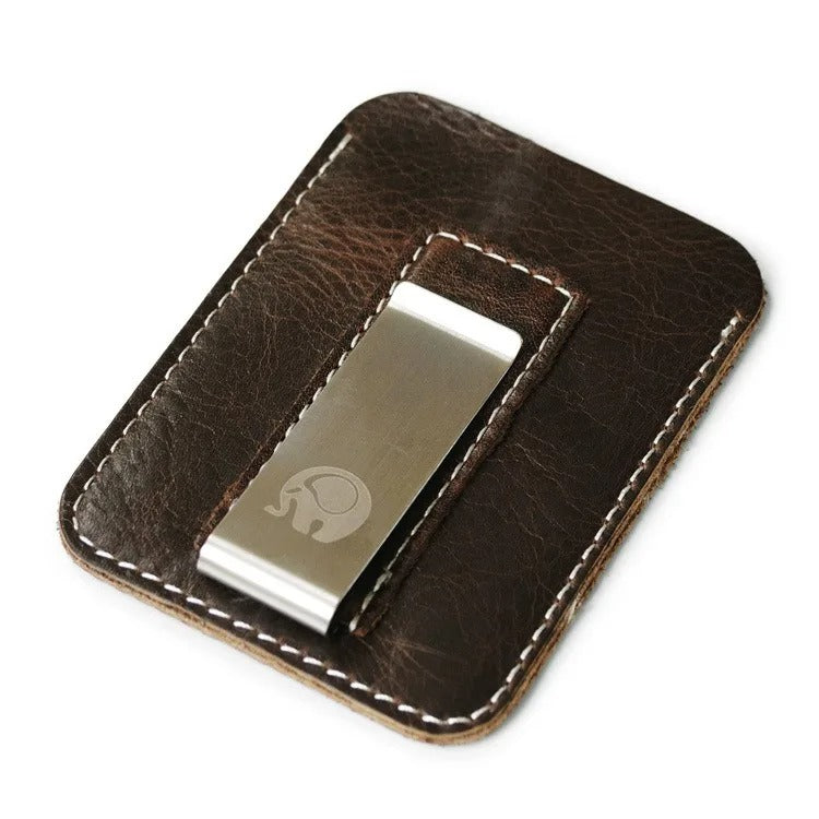 Minimalist Slim Genuine Leather Money Clip Wallet