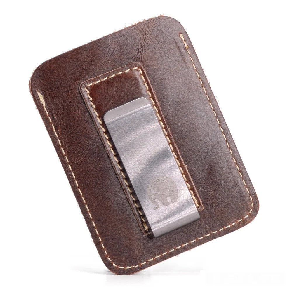 Minimalist Slim Genuine Leather Money Clip Wallet