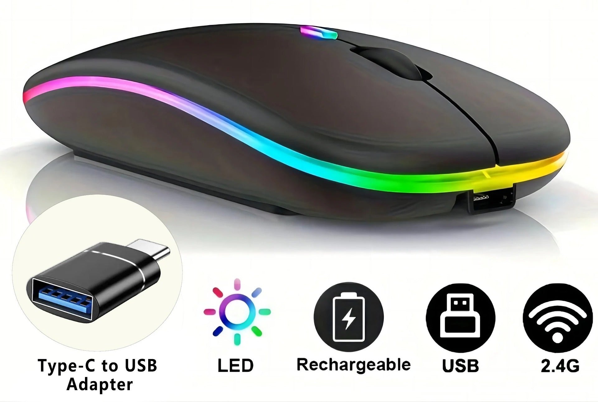 Wireless Rechargeable Gaming Mouse – Bluetooth with LED Backlight