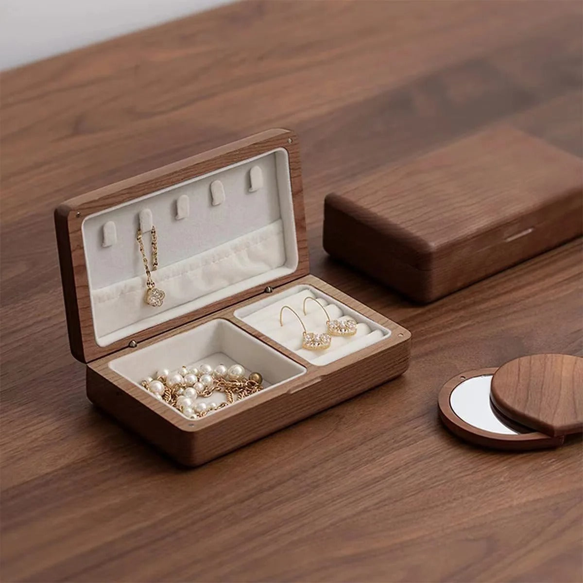 Elegant Wooden Ring and Earring Holder