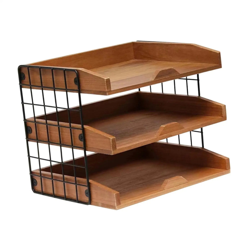 Wooden & Metal Mesh Desktop Elegant Inbox Tray