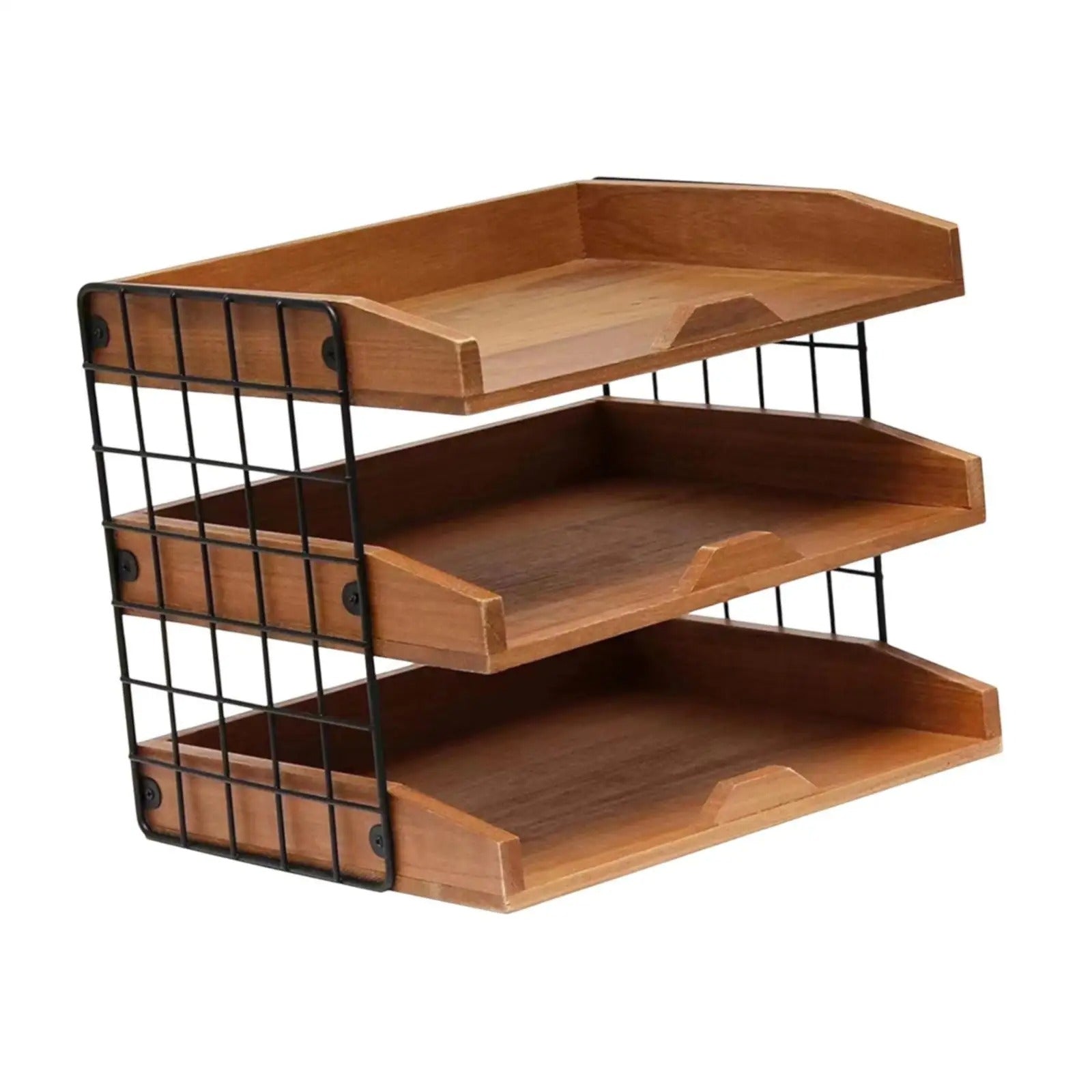 Wooden & Metal Mesh Desktop Elegant Inbox Tray