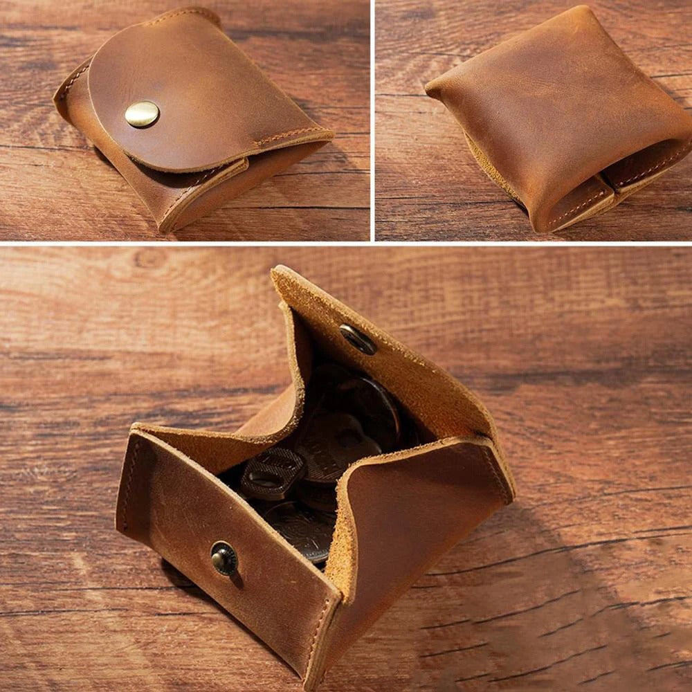 Vintage Leather Snap Wallet – Mini Coin Purse & Key Holder