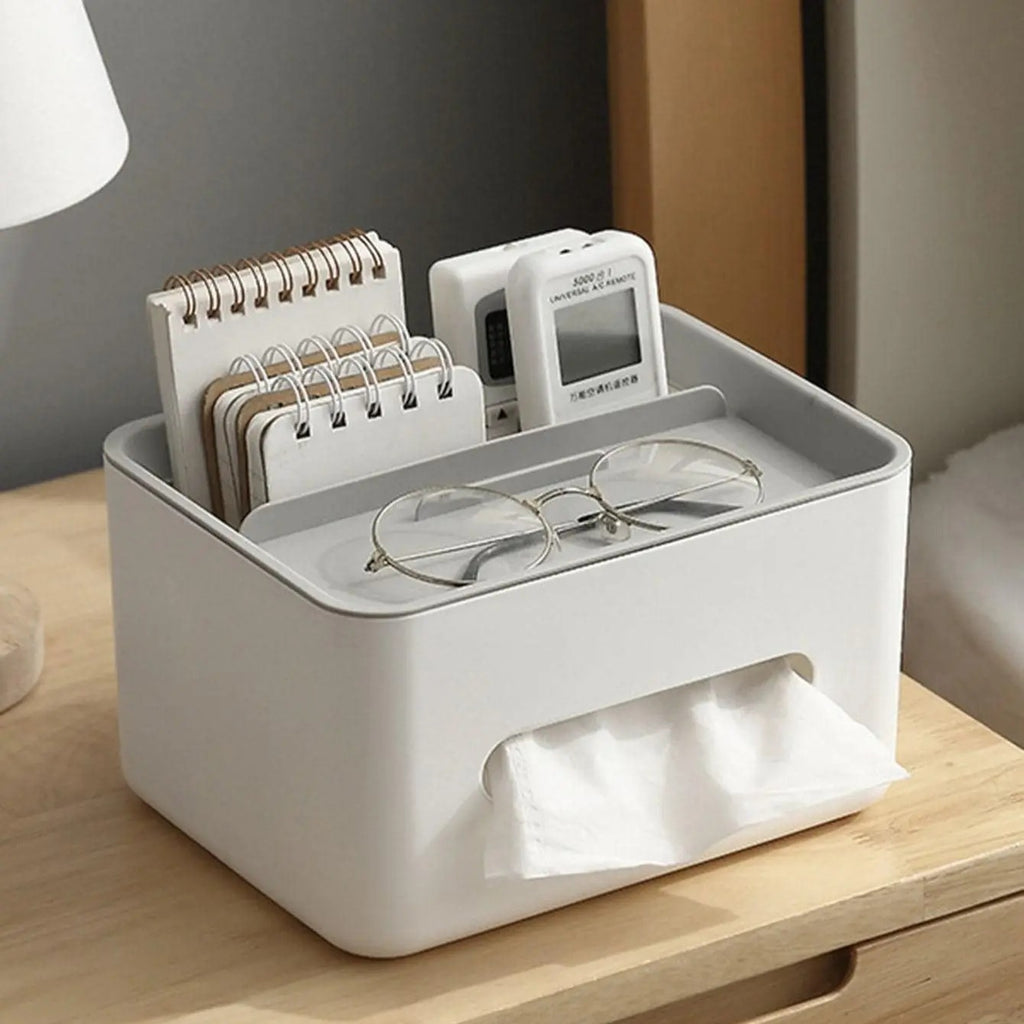 Grey Multifunctional Bedside Storage Box with Tissue Holder