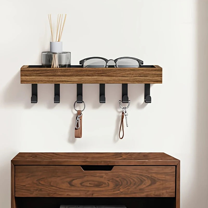 Elegant Rustic Wooden Key Holder with Storage Tray
