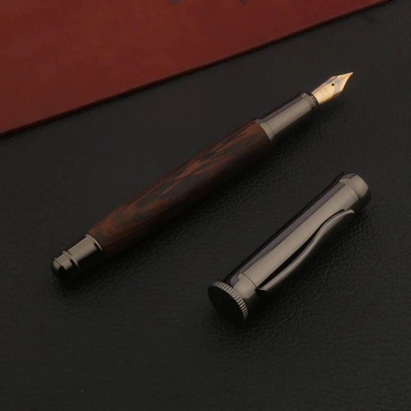 Luxury Wood Fountain Pen – Tiger Skin Grain with Gun Grey Accents