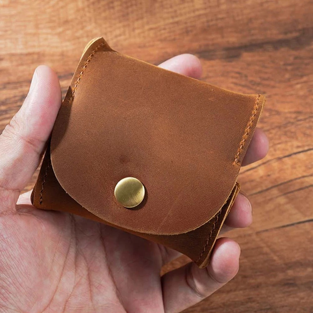 Vintage Leather Snap Wallet – Mini Coin Purse & Key Holder