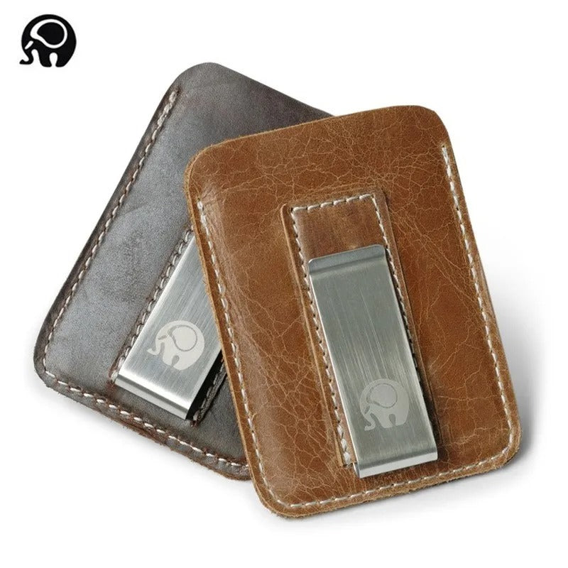 Minimalist Slim Genuine Leather Money Clip Wallet