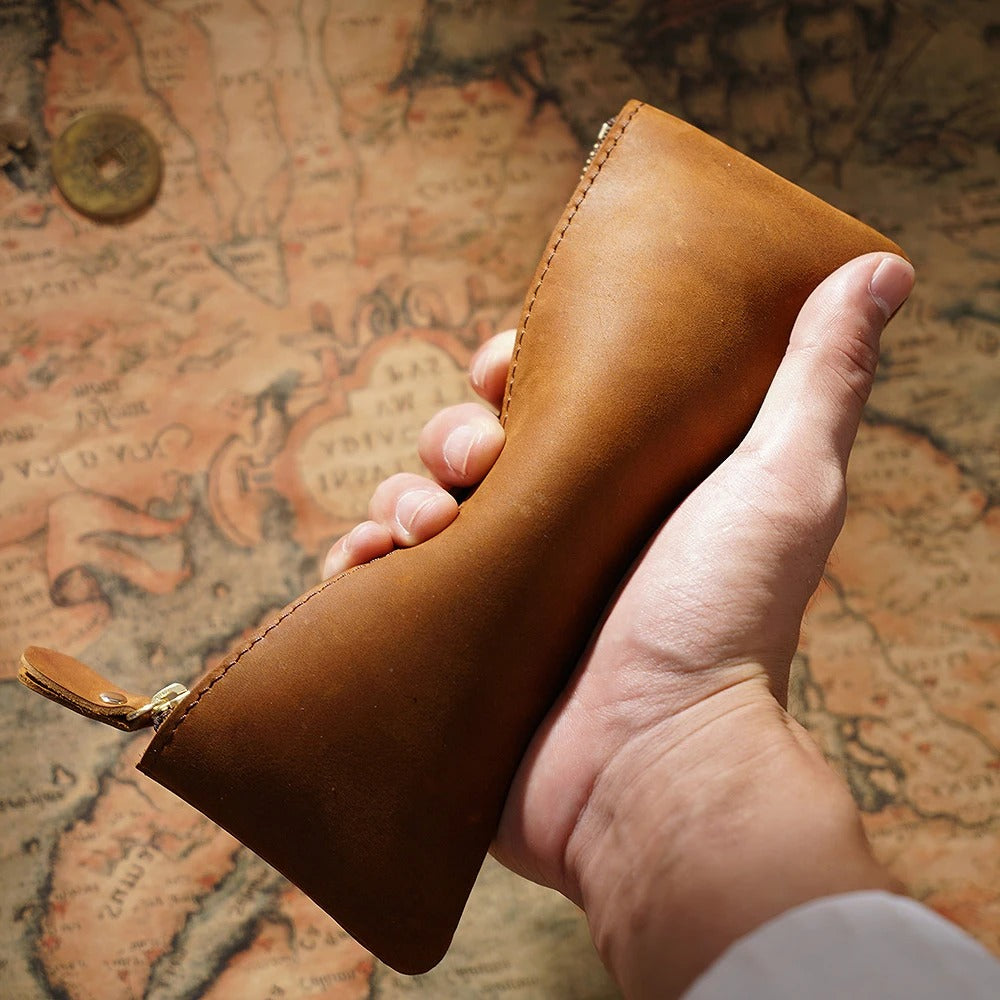 Genuine Leather Multi-Functional Zipper Pencil Case