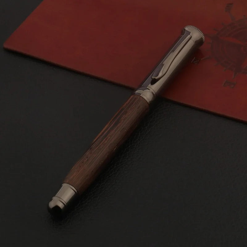 Luxury Wood Fountain Pen – Tiger Skin Grain with Gun Grey Accents