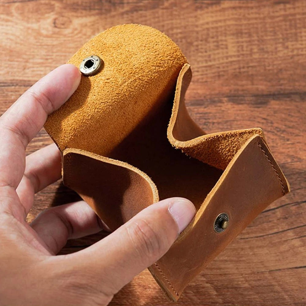Vintage Leather Snap Wallet – Mini Coin Purse & Key Holder