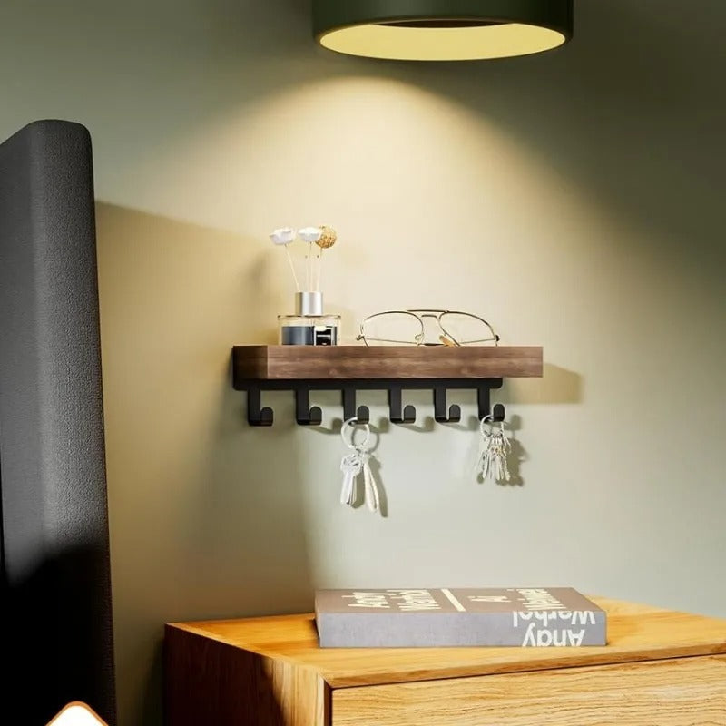 Elegant Rustic Wooden Key Holder with Storage Tray