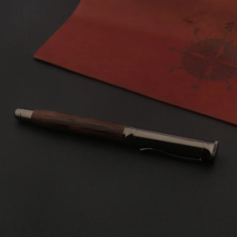 Luxury Wood Fountain Pen – Tiger Skin Grain with Gun Grey Accents