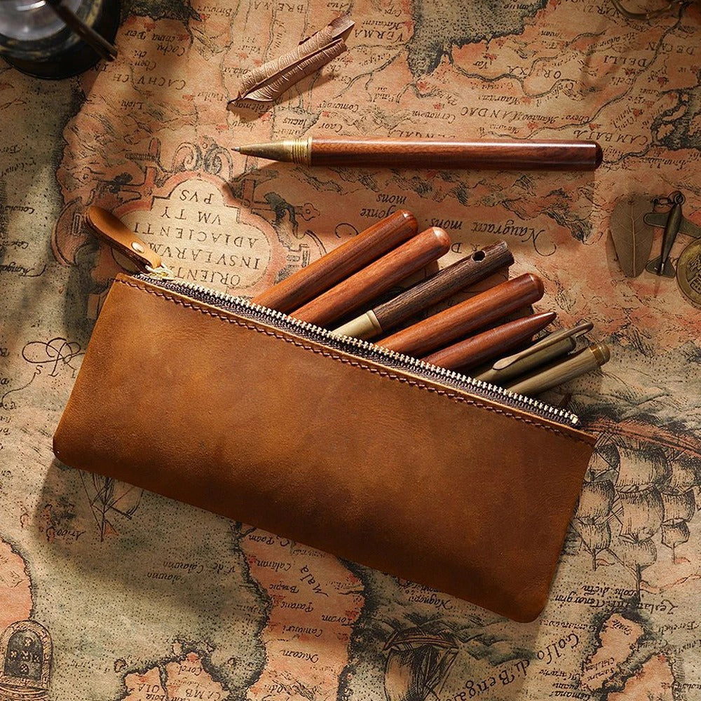 Genuine Leather Multi-Functional Zipper Pencil Case