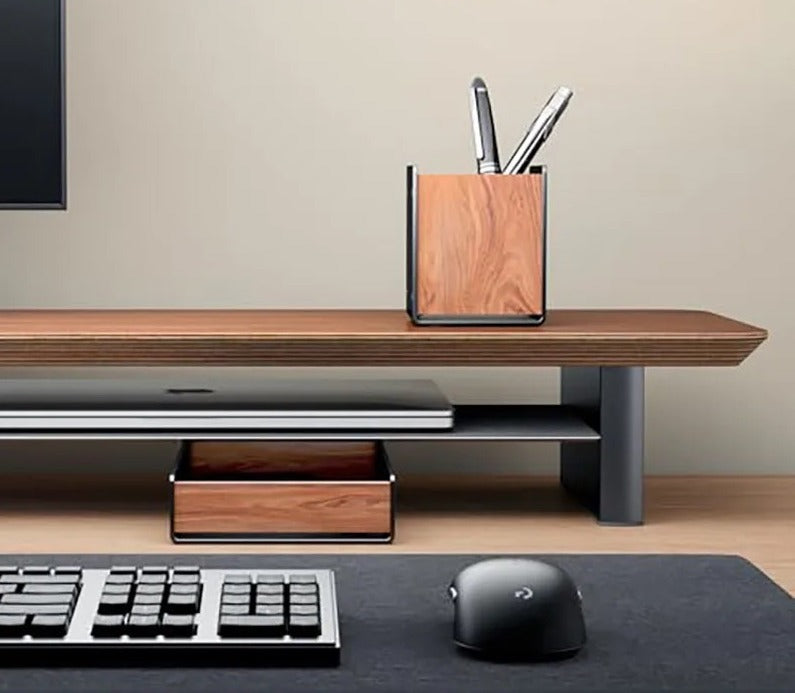 Walnut Wood Desktop Drawer & Pen Holder