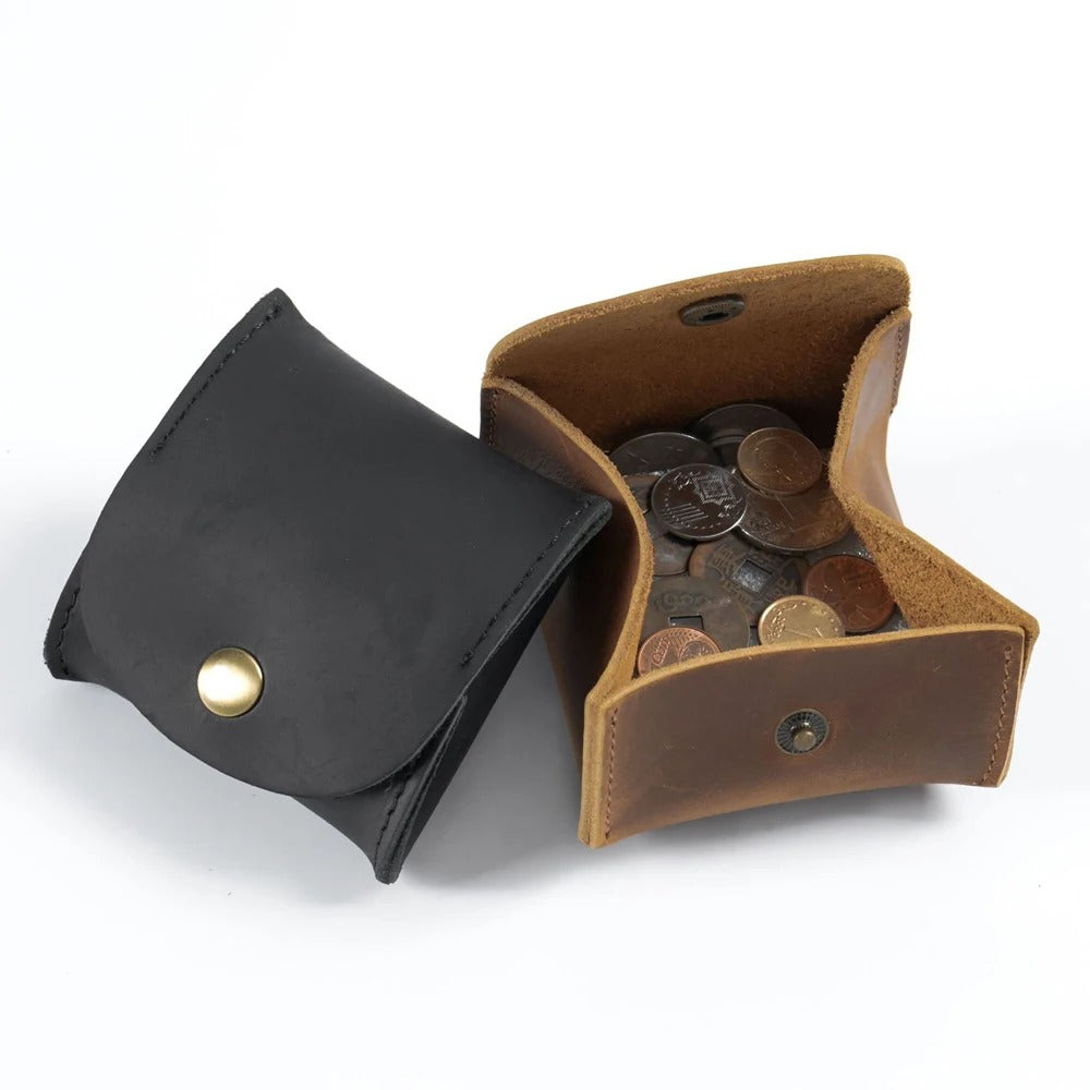 Vintage Leather Snap Wallet – Mini Coin Purse & Key Holder