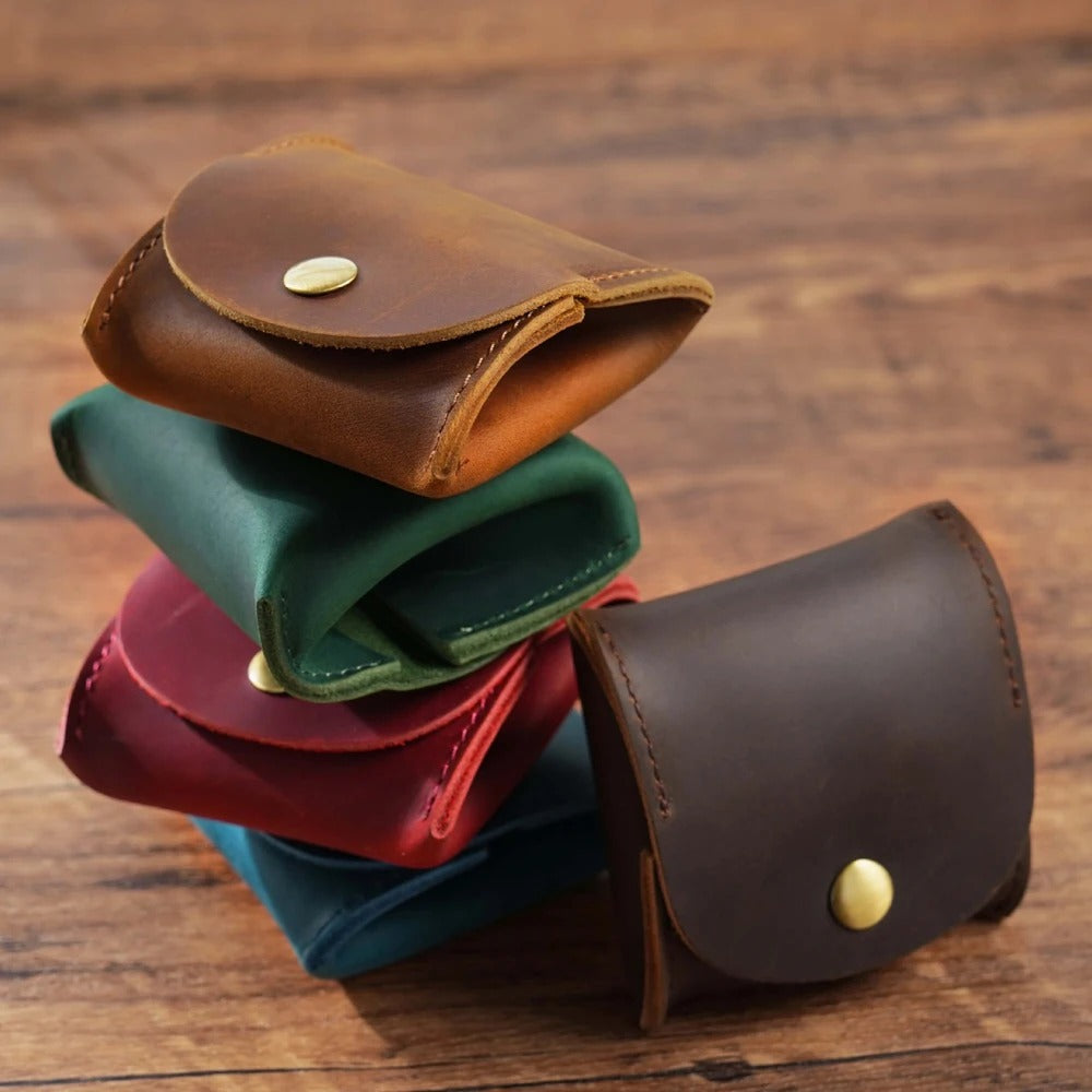 Vintage Leather Snap Wallet – Mini Coin Purse & Key Holder