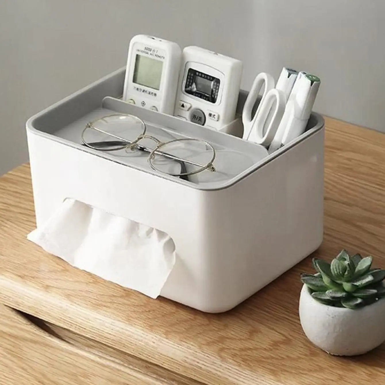 Grey Multifunctional Bedside Storage Box with Tissue Holder