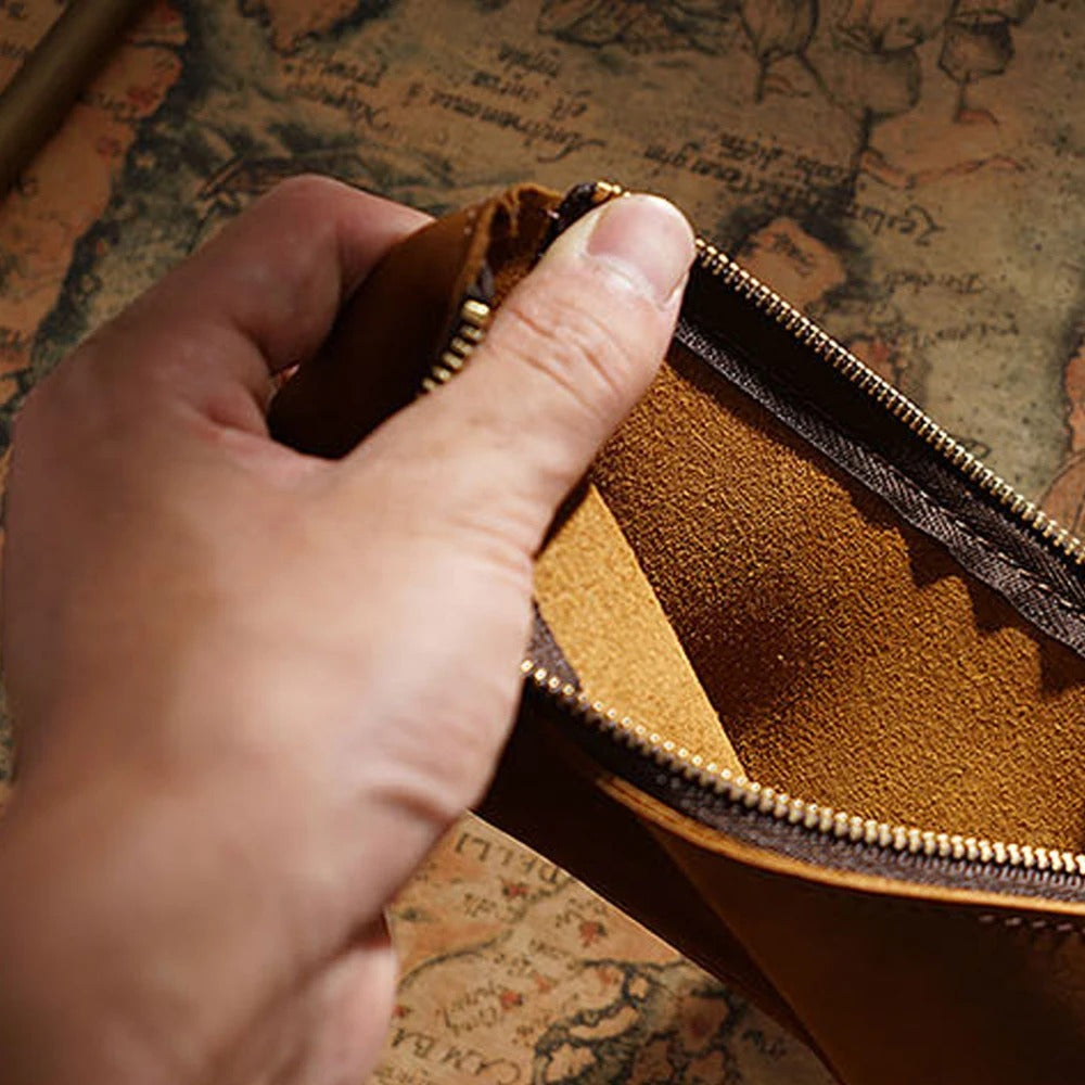 Genuine Leather Multi-Functional Zipper Pencil Case