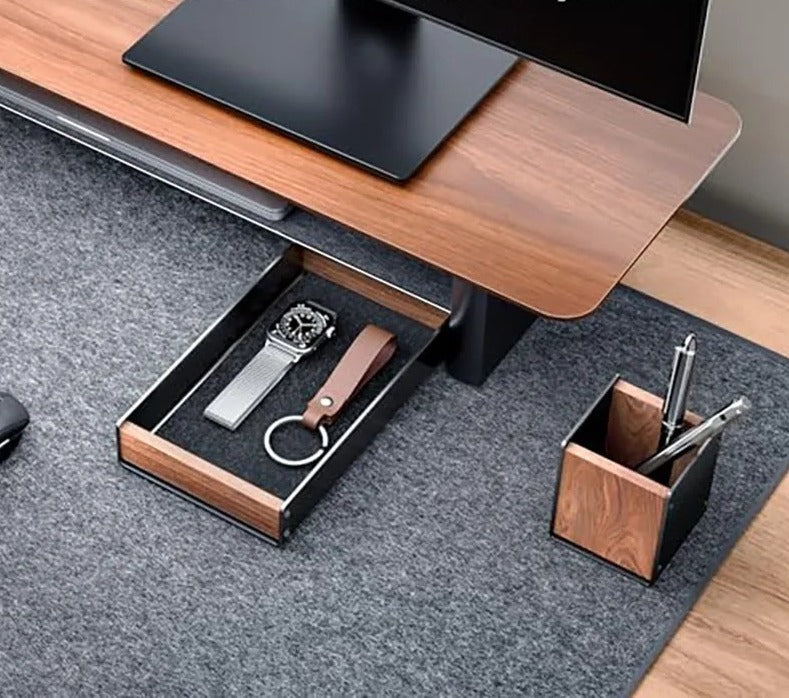 Walnut Wood Desktop Drawer & Pen Holder