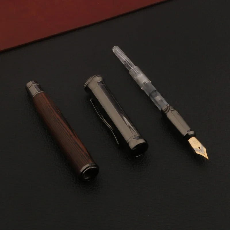 Luxury Wood Fountain Pen – Tiger Skin Grain with Gun Grey Accents