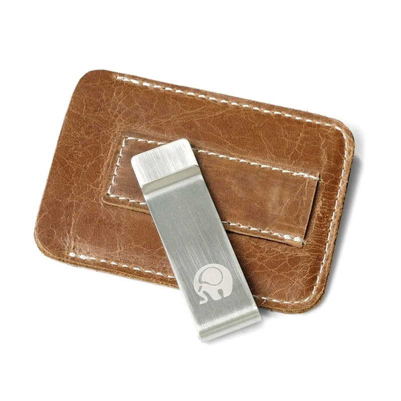 Minimalist Slim Genuine Leather Money Clip Wallet