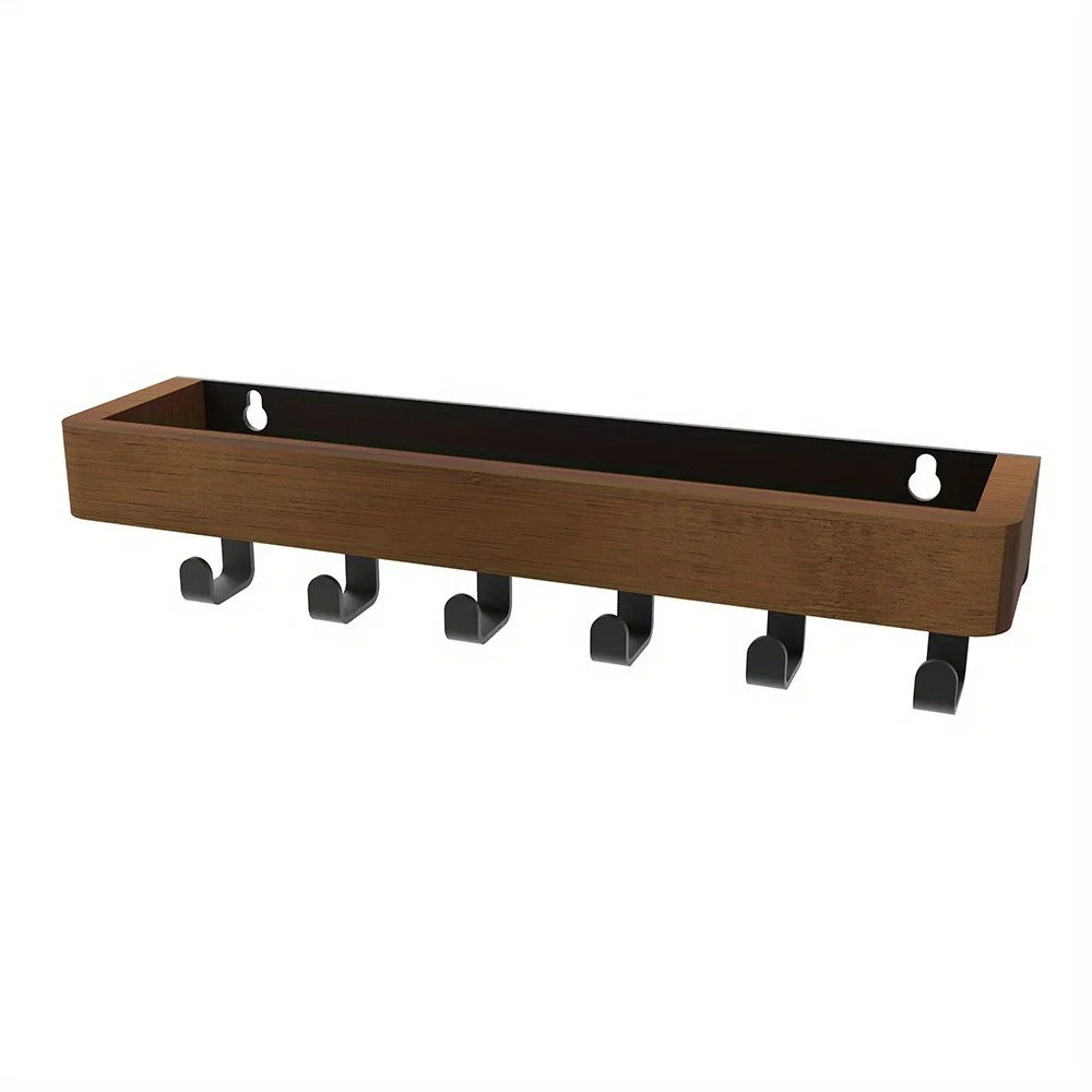 Elegant Rustic Wooden Key Holder with Storage Tray